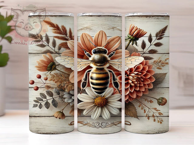 Honeybee Floral 20oz Tumbler Wrap, Honeybee Drinkware, 20oz Sublimation Tumbler, Bee Themed Kitchen, Cutting Board Decor, Custom Bee Tumbler, Floral Bee Design Sublimation Lara' s Designs 