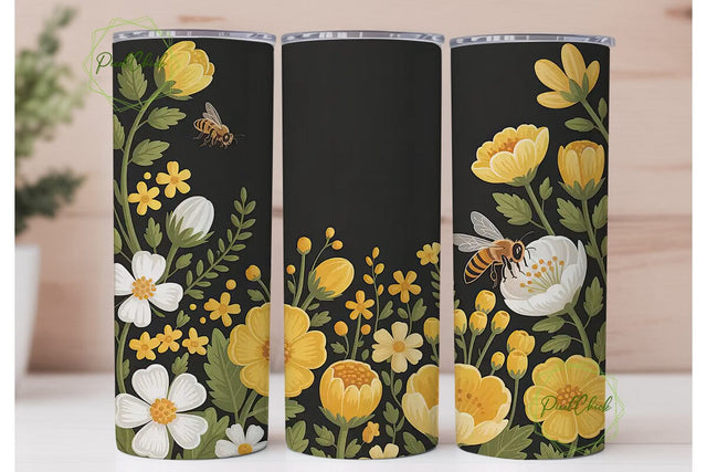 Honeybee Floral 20oz Tumbler Wrap Sublimation PixelChick 