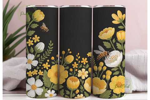 Honeybee Floral 20oz Tumbler Wrap Sublimation PixelChick 