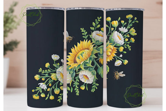Honeybee Floral 20oz Tumbler Wrap Sublimation PixelChick 