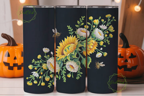 Honeybee Floral 20oz Tumbler Wrap Sublimation PixelChick 