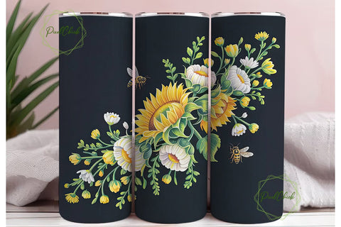 Honeybee Floral 20oz Tumbler Wrap Sublimation PixelChick 
