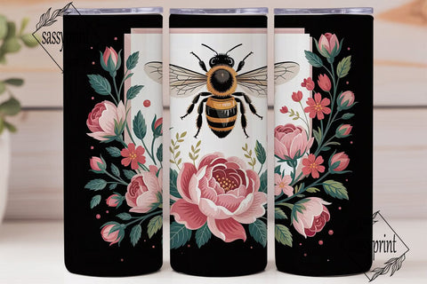 Honeybee Floral 20oz Tumbler Wrap Sublimation sassyprint 