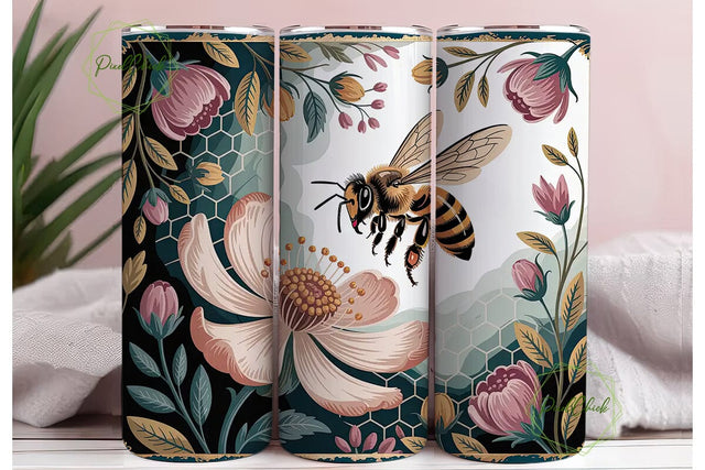 Honeybee Floral Tumbler Wrap Sublimation PixelChick 