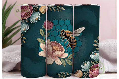 Honeybee Floral Tumbler Wrap Sublimation PixelChick 