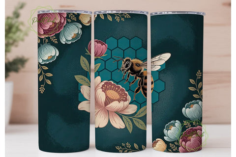 Honeybee Floral Tumbler Wrap Sublimation PixelChick 