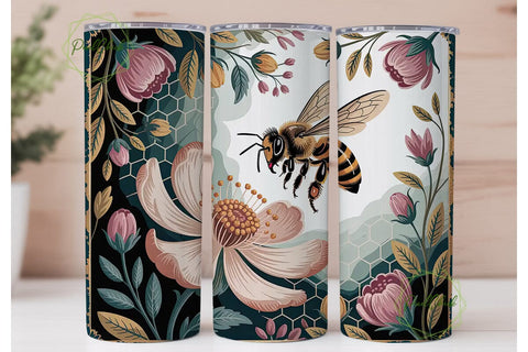 Honeybee Floral Tumbler Wrap Sublimation PixelChick 