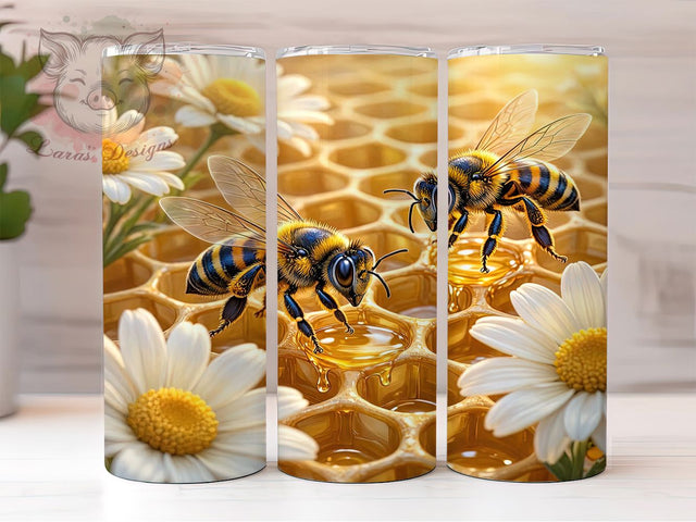 Honeybee & Honeycomb 20oz Tumbler, Honeybee Honeycomb, Rustic Style, Nature Theme, Sublimation Wrap, 20oz Tumbler, Farmhouse Aesthetic, Botanical Design Sublimation Lara' s Designs 