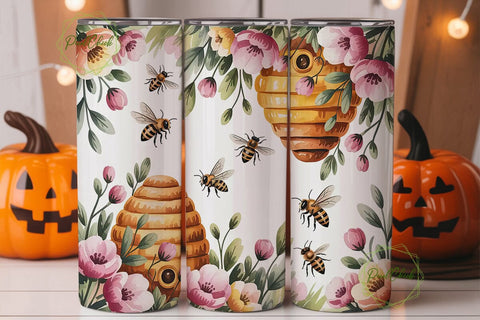 Honeybee Watercolor 20oz Tumbler Wrap Sublimation PixelChick 