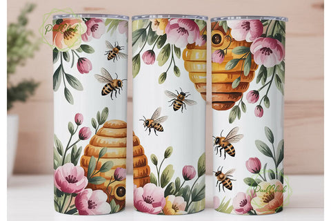 Honeybee Watercolor 20oz Tumbler Wrap Sublimation PixelChick 