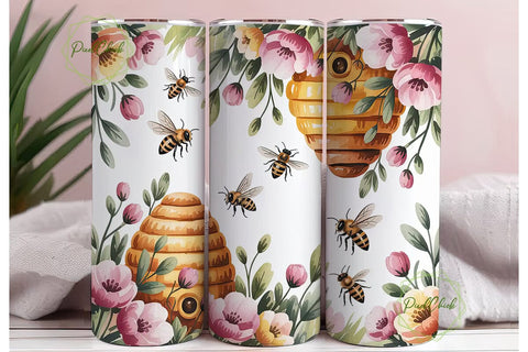 Honeybee Watercolor 20oz Tumbler Wrap Sublimation PixelChick 