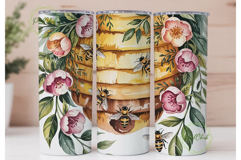 Honeybee Watercolor 20oz Tumbler Wrap Sublimation PixelChick 
