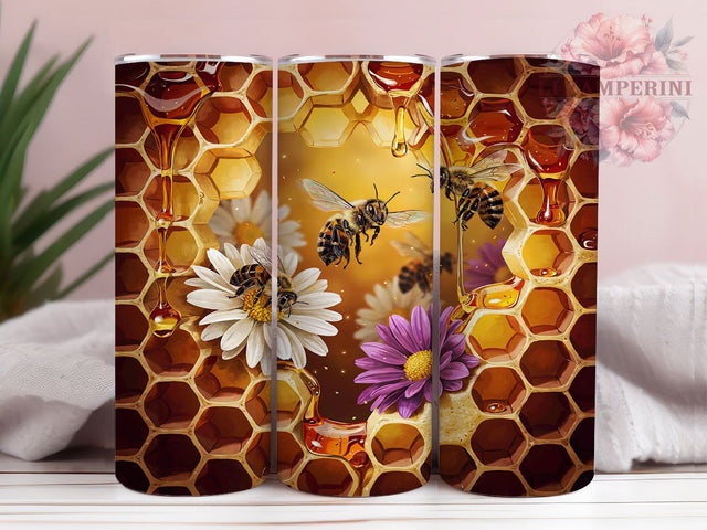 Honeycomb Bee Design 20oz Tumbler, Golden Honeycomb, Hexagonal Pattern, Bee Artwork, Lush Design, Skinny Tumbler, Sublimation PNG Sublimation Li Zamperini 