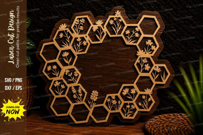 Honeycomb Bee Floral Monogram Frame Laser Cut SVG Design SVG Regulrcrative 