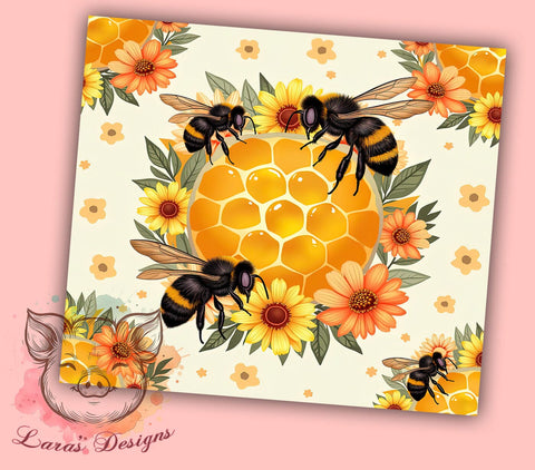 Honeycomb Bee Nature Tumbler Wrap, Honeycomb Tumbler Wrap, Floral Tumbler, 20oz Sublimation Design, Bee Themed Tumbler, Nature Tumbler Art, Summer Tumbler Wrap Sublimation Lara' s Designs 