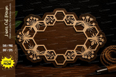Honeycomb Floral Frame Laser Cut Svg Design SVG Regulrcrative 