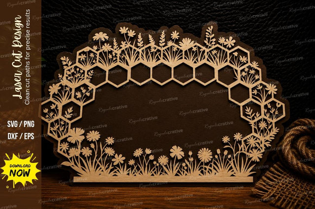 Honeycomb Floral Frame Laser Cut Svg Design SVG Regulrcrative 