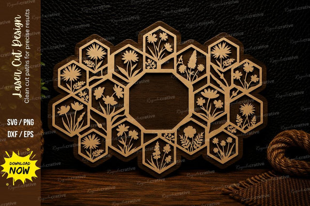 Honeycomb Floral Frame Laser Cut Svg Design SVG Regulrcrative 