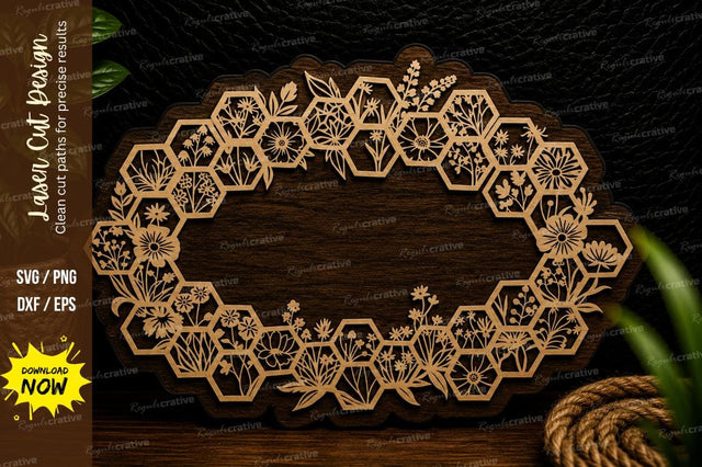 Honeycomb Floral Frame Laser Cut Svg Design SVG Regulrcrative 