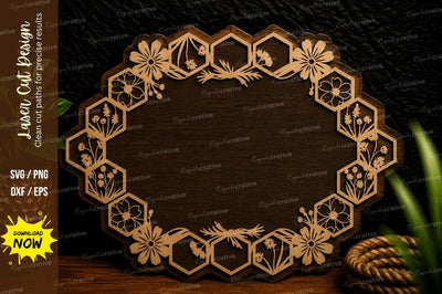 Honeycomb Floral Frame Laser Cut Svg Design SVG Regulrcrative 
