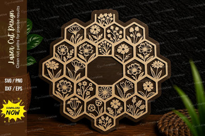 Honeycomb Floral Mandala Frame Laser Cut SVG Design SVG Regulrcrative 