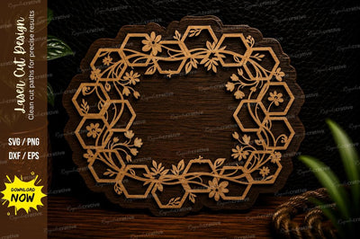 Honeycomb Floral Rectangle Frame Laser Cut SVG Design SVG Regulrcrative 