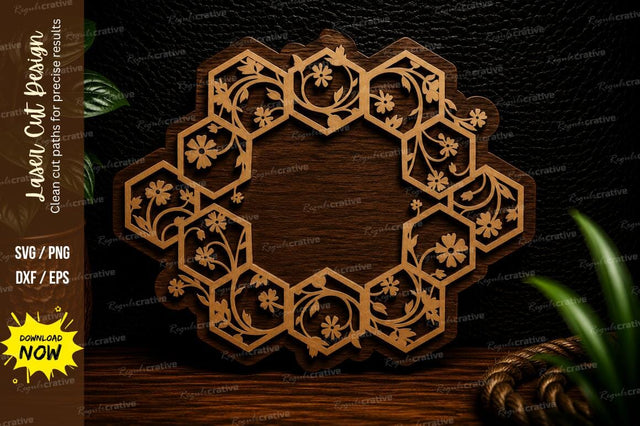 Honeycomb Floral Round Frame Laser Cut SVG Design SVG Regulrcrative 