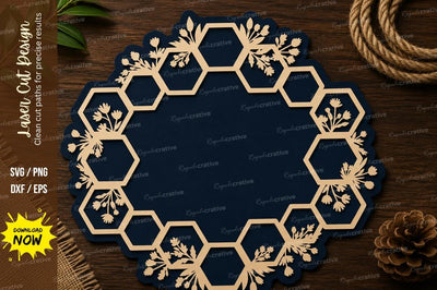 Honeycomb Floral Round Frame Laser Cut SVG File SVG Regulrcrative 