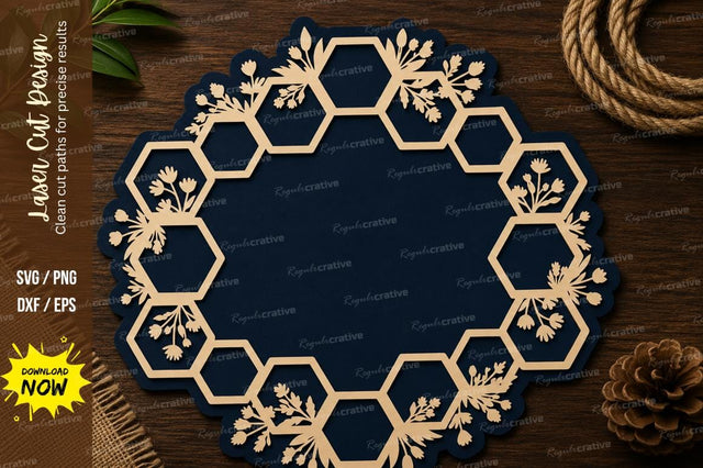 Honeycomb Floral Round Frame Laser Cut SVG File SVG Regulrcrative 