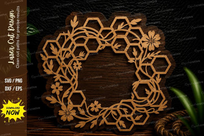 Honeycomb Floral Wreath Frame Laser Cut SVG Design SVG Regulrcrative 