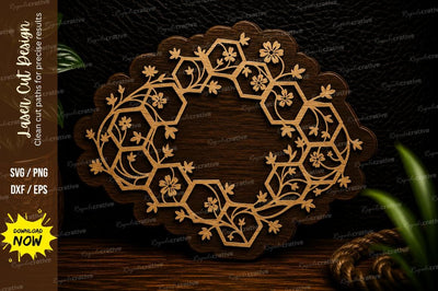 Honeycomb Floral Wreath Laser Cut SVG Design SVG Regulrcrative 