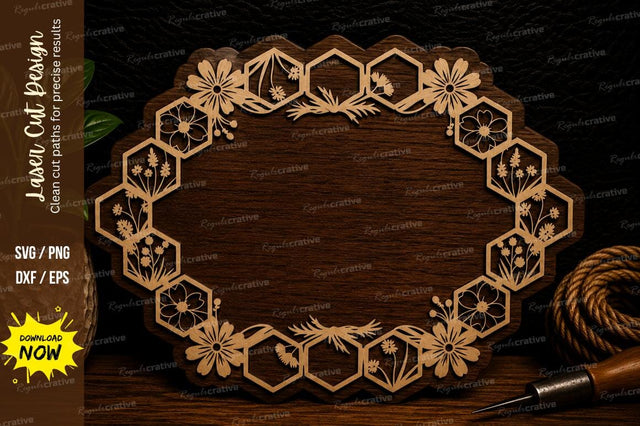 Honeycomb Flower Border Laser Cut Svg Design SVG Regulrcrative 