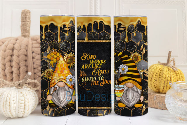 Honeycomb Gnome Christian Bible Verse 20oz Skinny Tumbler Wrap Sublimation Design, Kind Words Are Like Honey Religious PNG Digital Download Sublimation BouDesign 