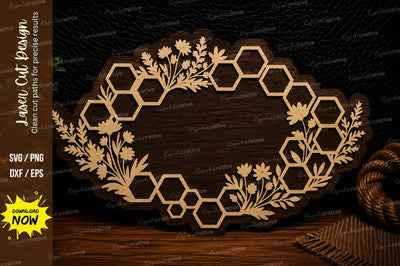 Honeycomb Wildflower Monogram Frame Laser Cut SVG Design SVG Regulrcrative 