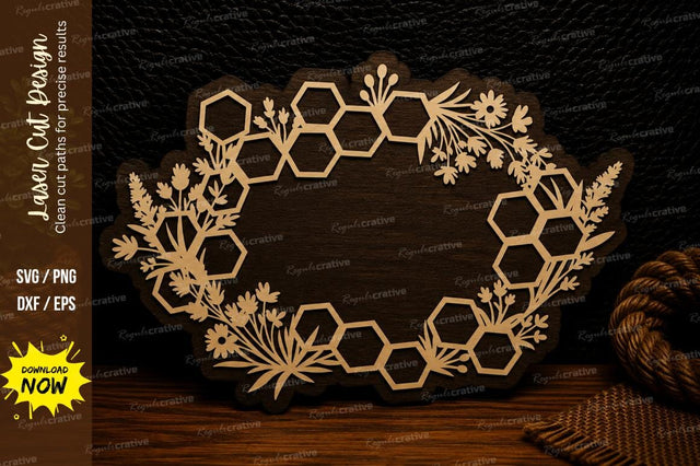 Honeycomb Wildflower Monogram Frame Laser Cut SVG Design SVG Regulrcrative 