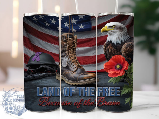 Honor & Sacrifice Memorial Day Tumbler, Veteran Tumbler Wrap, Land Of The Free Design, Patriotic Tumbler Sublimation, 20oz USA Tumbler Wrap, Because Of The Brave PNG, Military Tribute Tumbler Sublimation ToriDesigns 