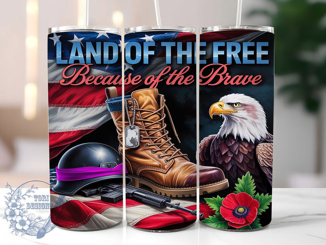 Honor & Sacrifice Memorial Day Tumbler, Veteran Tumbler Wrap, Land Of The Free Design, Patriotic Tumbler Sublimation, 20oz USA Tumbler Wrap, Because Of The Brave PNG, Military Tribute Tumbler Sublimation ToriDesigns 