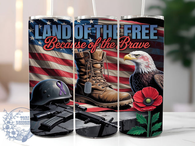 Honor & Sacrifice Memorial Day Tumbler, Veteran Tumbler Wrap, Land Of The Free Design, Patriotic Tumbler Sublimation, 20oz USA Tumbler Wrap, Because Of The Brave PNG, Military Tribute Tumbler Sublimation ToriDesigns 