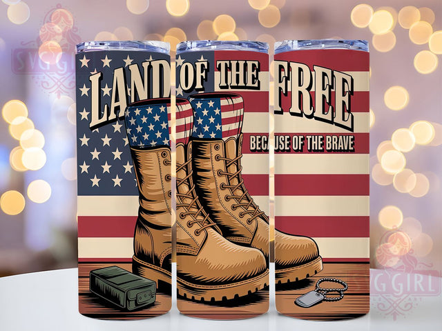 Honor & Service Military Boots Tumbler, Land Of The Free PNG, Because Of The Brave Design, Patriotic Soldier Wrap, Veteran Tumbler Sublimation, 20oz Memorial Day Tumbler, USA Military Tumbler Sublimation SvggirlplusArt 