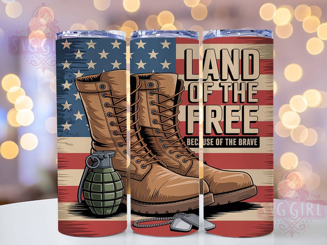 Honor & Service Military Boots Tumbler, Land Of The Free PNG, Because Of The Brave Design, Patriotic Soldier Wrap, Veteran Tumbler Sublimation, 20oz Memorial Day Tumbler, USA Military Tumbler Sublimation SvggirlplusArt 