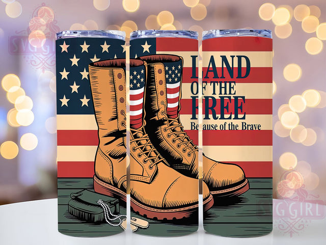 Honor & Service Military Boots Tumbler, Land Of The Free PNG, Because Of The Brave Design, Patriotic Soldier Wrap, Veteran Tumbler Sublimation, 20oz Memorial Day Tumbler, USA Military Tumbler Sublimation SvggirlplusArt 