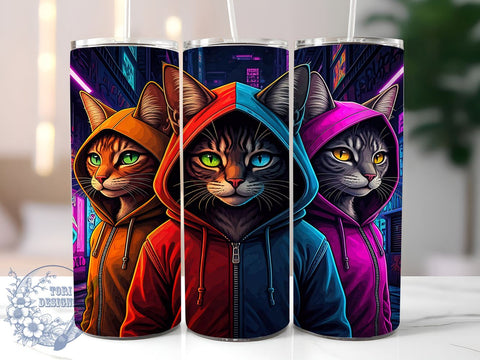 Hoodie Cat 20oz Tumbler, Hoodie Cat Design, 20oz Tumbler Wrap, Sublimation Tumbler, Cute Cat Gift, Pet Lover Tumbler, Feline Themed Tumbler Sublimation ToriDesigns 