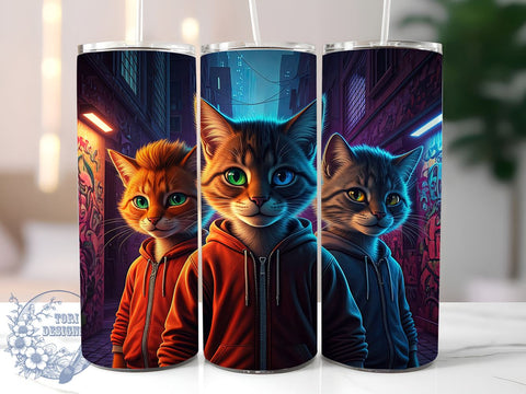 Hoodie Cat 20oz Tumbler, Hoodie Cat Design, 20oz Tumbler Wrap, Sublimation Tumbler, Cute Cat Gift, Pet Lover Tumbler, Feline Themed Tumbler Sublimation ToriDesigns 