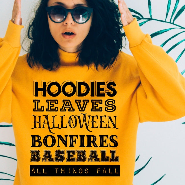 Hoodies Leaves Halloween Bonfires Baseball PNG | Fall Sports Typography | Autumn Activities Quote Design Sublimation So Fontsy Design Shop 