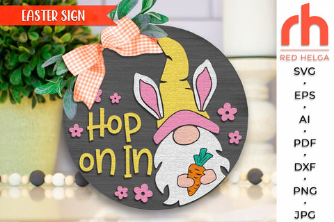 Hop On In SVG, Layered Easter Door Sign DXF, Gnome Carrot SVG RedHelgaArt 