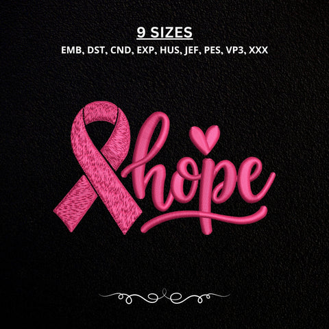 Hope Breast Cancer Ribbon Embroidery Design – Pink Ribbon Hope Machine Embroidery File, Breast Cancer Awareness Design Embroidery/Applique DESIGNS PatternFeed8 