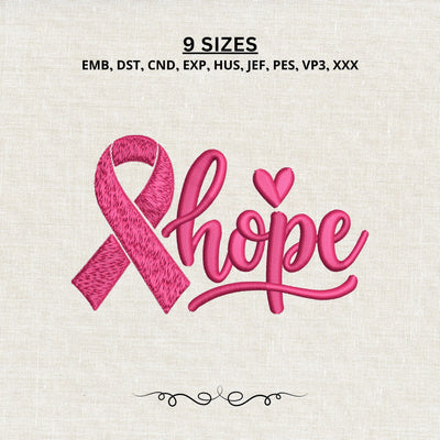 Hope Breast Cancer Ribbon Embroidery Design – Pink Ribbon Hope Machine Embroidery File, Breast Cancer Awareness Design Embroidery/Applique DESIGNS PatternFeed8 