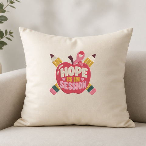 Hope Is in Session Breast Cancer Teacher Embroidery Design – Pink Ribbon Apple Pencil School Machine Embroidery File Embroidery/Applique DESIGNS PatternFeed8 