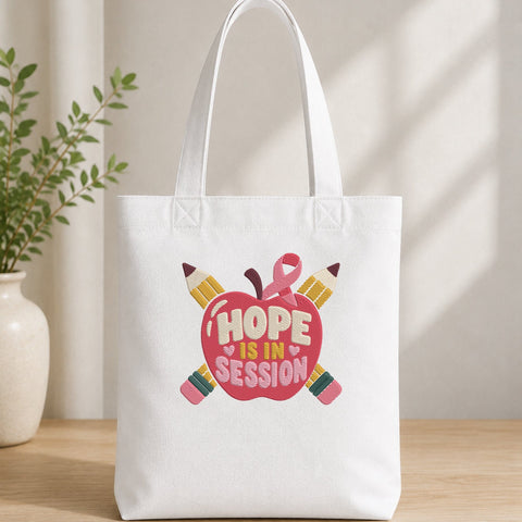 Hope Is in Session Breast Cancer Teacher Embroidery Design – Pink Ribbon Apple Pencil School Machine Embroidery File Embroidery/Applique DESIGNS PatternFeed8 