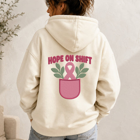 Hope On Shift Breast Cancer Nurse Embroidery Design – Pink Ribbon Pocket Medical Awareness Machine Embroidery File Embroidery/Applique DESIGNS PatternFeed8 